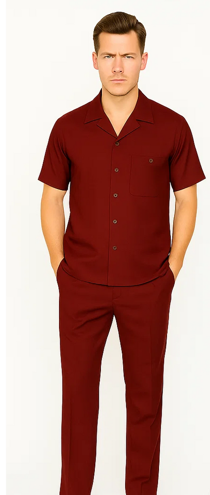Mens Walking Suit in Color Burgundy leisure suit causal Matching Shirt and Pants $99
