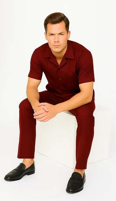 Mens Walking Suit in Color Burgundy leisure suit causal Matching Shirt and Pants $99 6   - from alligatorwarehouse.com