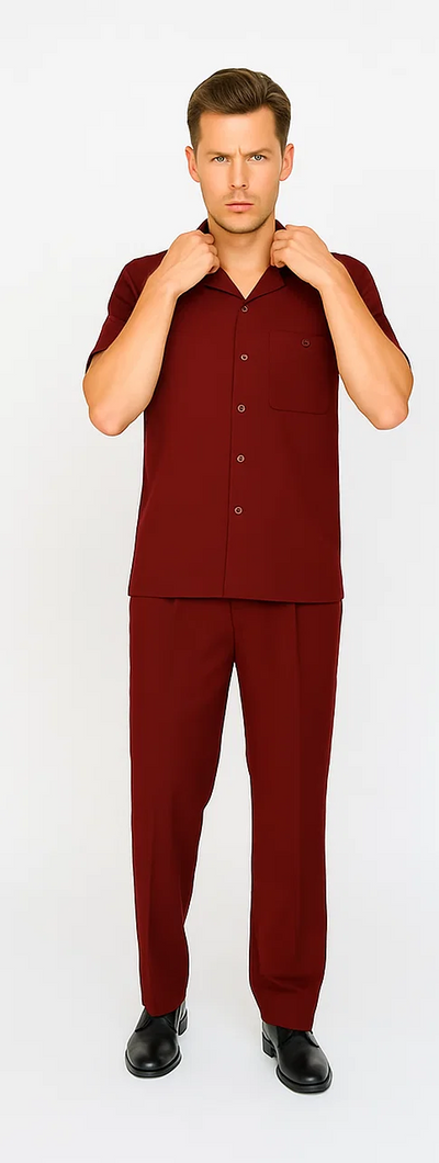 Mens Walking Suit in Color Burgundy leisure suit causal Matching Shirt and Pants $99 7   - from alligatorwarehouse.com