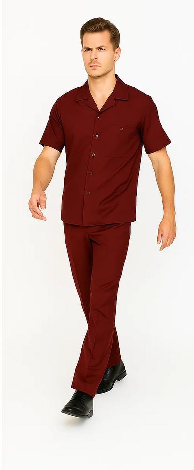 Mens Walking Suit in Color Burgundy leisure suit causal Matching Shirt and Pants $99 8   - from alligatorwarehouse.com