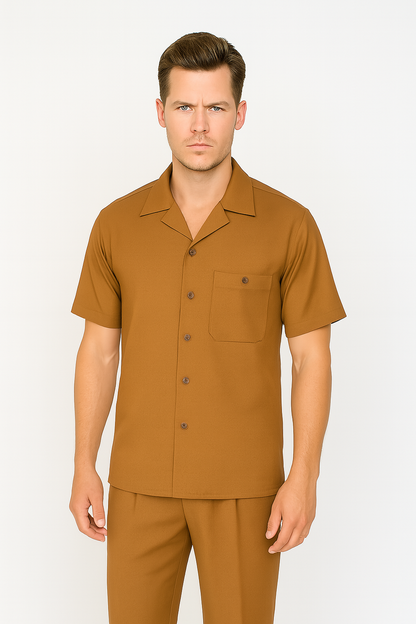Mens Walking Suit in Color caramel  leisure suit causal Matching Shirt and Pants $99