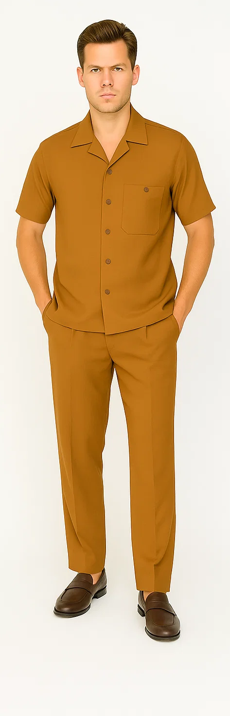 Mens Walking Suit in Color caramel  leisure suit causal Matching Shirt and Pants $99