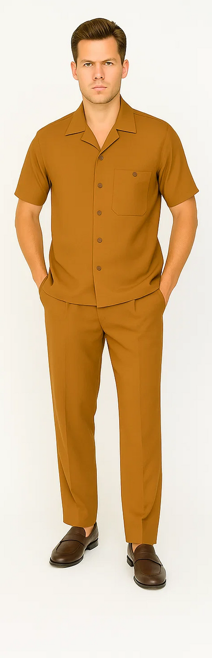 Mens Walking Suit in Color caramel  leisure suit causal Matching Shirt and Pants $99
