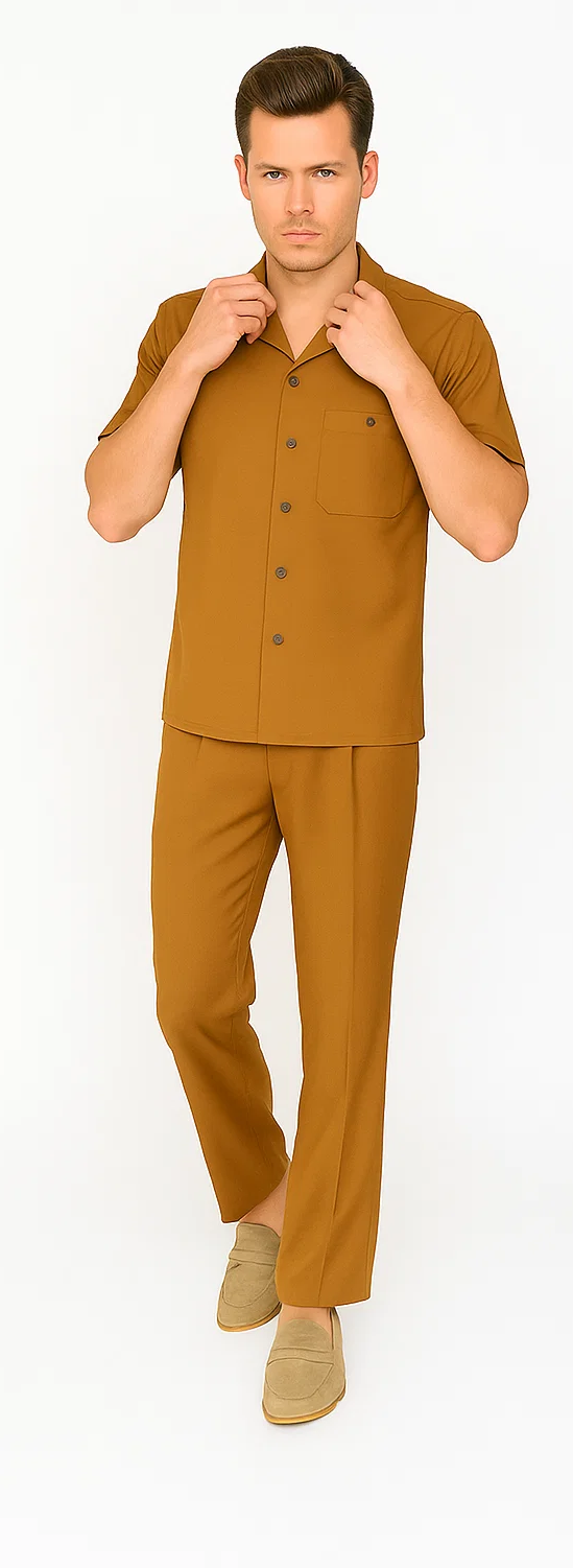 Mens Walking Suit in Color caramel  leisure suit causal Matching Shirt and Pants $99
