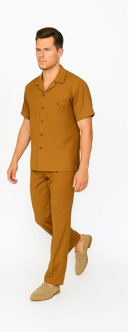 Mens Walking Suit in Color caramel  leisure suit causal Matching Shirt and Pants $99