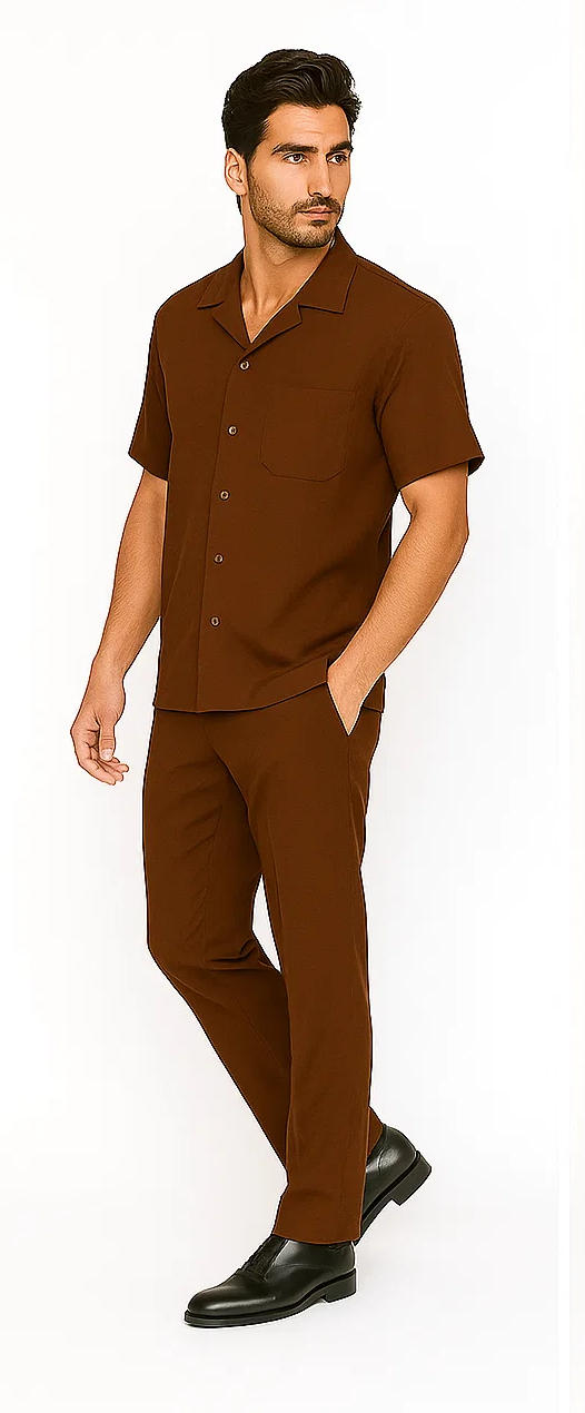 Mens Walking Suit in Color cognac  leisure suit causal Matching Shirt and Pants $99 3   - from alligatorwarehouse.com