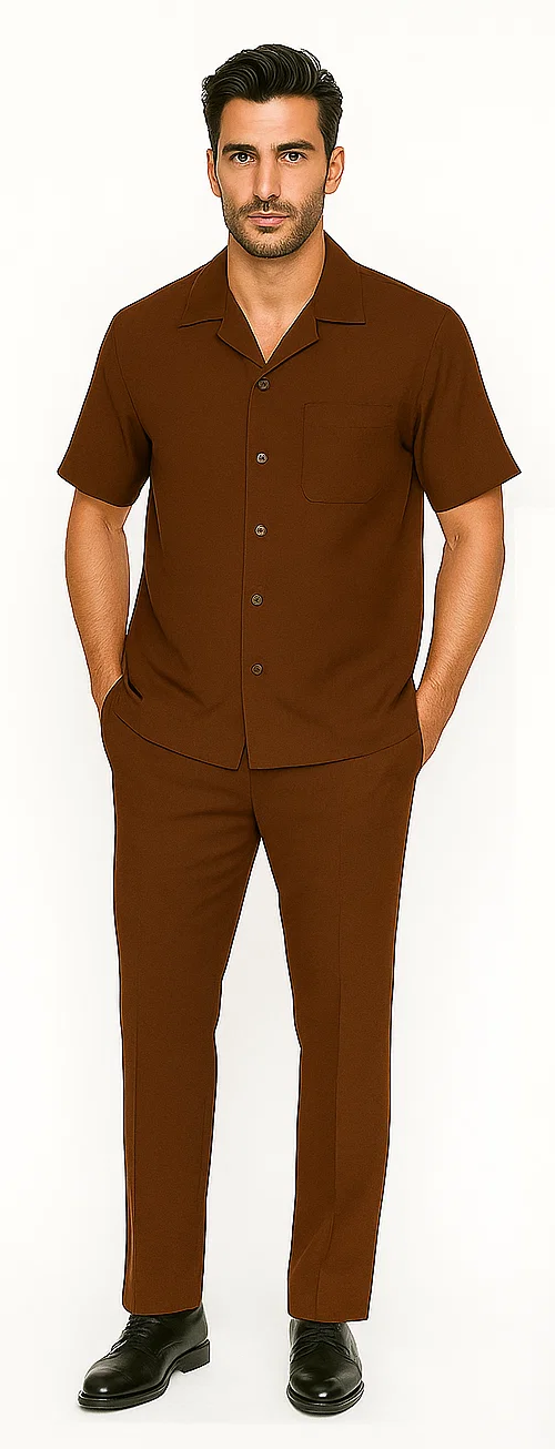 Mens Walking Suit in Color cognac  leisure suit causal Matching Shirt and Pants $99 5   - from alligatorwarehouse.com