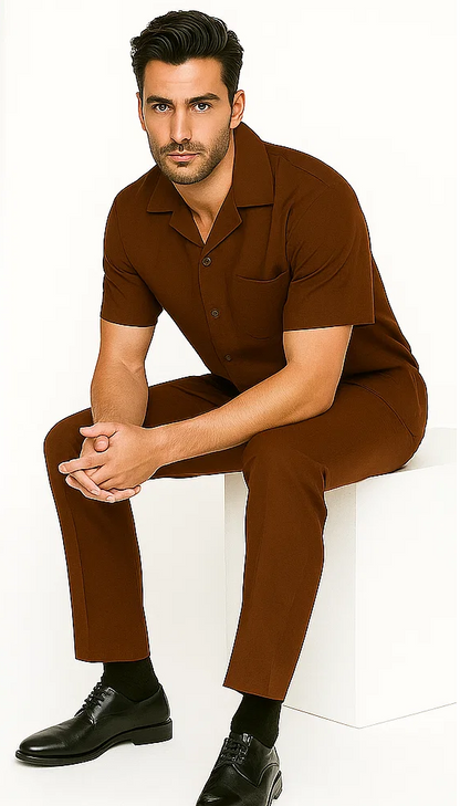 Mens Walking Suit in Color cognac  leisure suit causal Matching Shirt and Pants $99