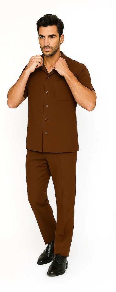 Mens Walking Suit in Color cognac  leisure suit causal Matching Shirt and Pants $99 7   - from alligatorwarehouse.com