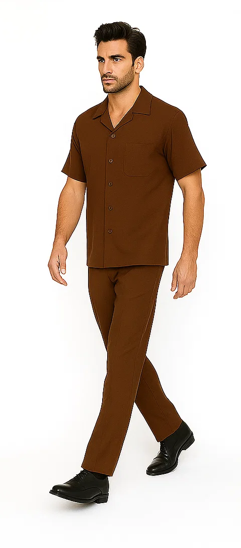 Mens Walking Suit in Color cognac  leisure suit causal Matching Shirt and Pants $99 8   - from alligatorwarehouse.com