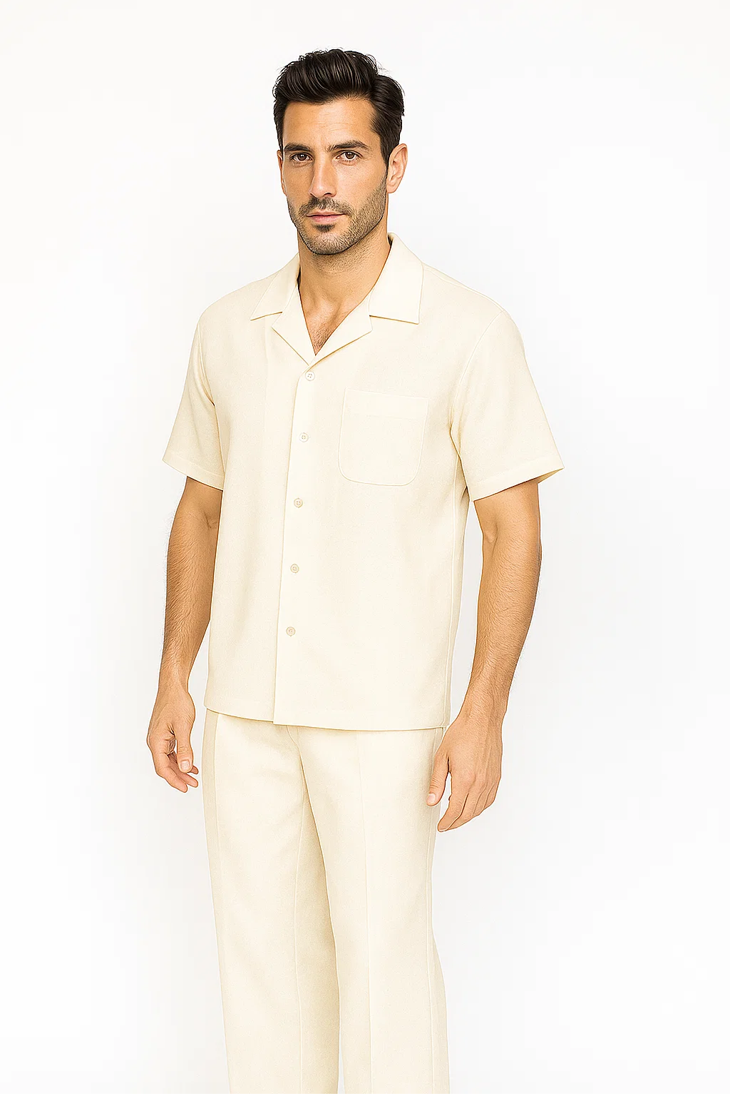 Mens Walking Suit in Color cream leisure suit causal Matching Shirt and Pants $99