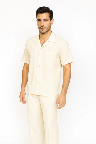 Mens Walking Suit in Color cream leisure suit causal Matching Shirt and Pants $99 1   - from alligatorwarehouse.com