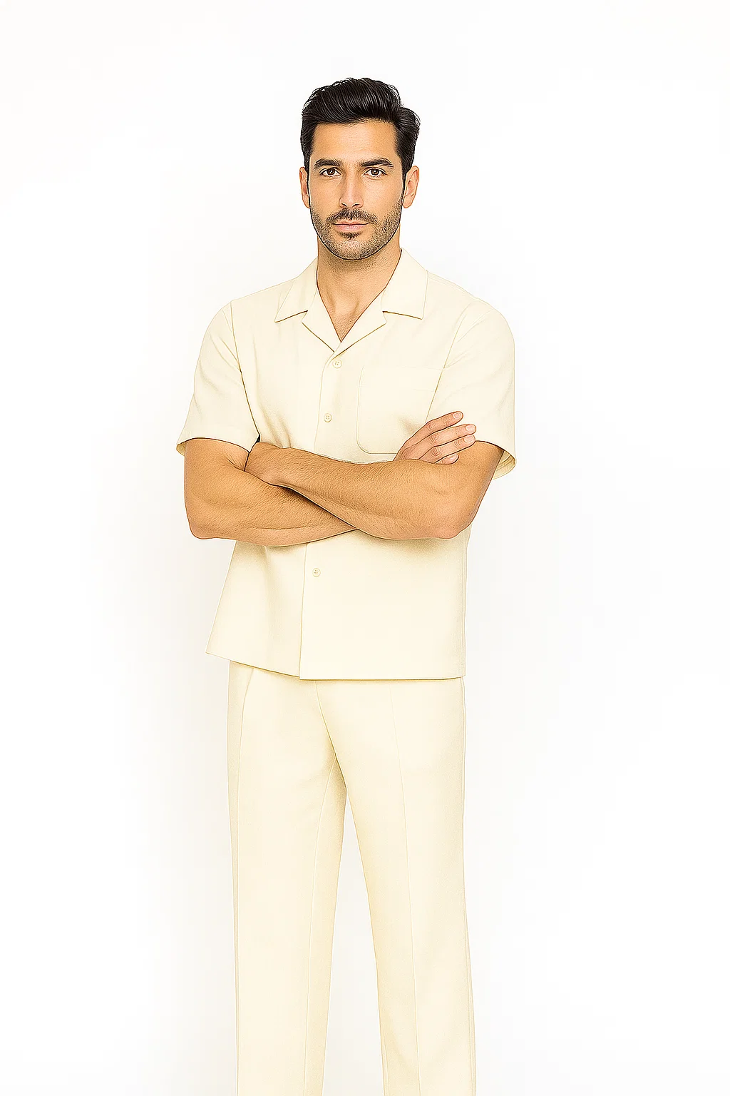 Mens Walking Suit in Color cream leisure suit causal Matching Shirt and Pants $99 2   - from alligatorwarehouse.com
