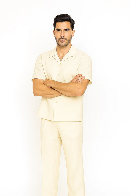 Mens Walking Suit in Color cream leisure suit causal Matching Shirt and Pants $99
