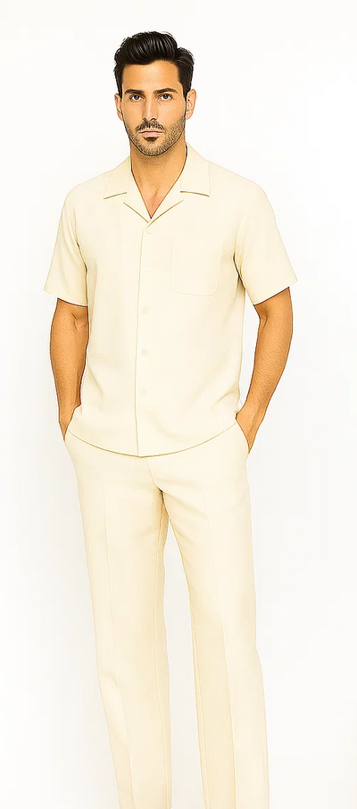 Mens Walking Suit in Color cream leisure suit causal Matching Shirt and Pants $99 5   - from alligatorwarehouse.com