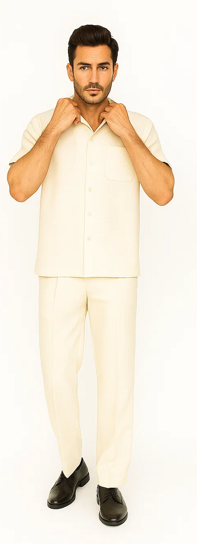 Mens Walking Suit in Color cream leisure suit causal Matching Shirt and Pants $99 7   - from alligatorwarehouse.com