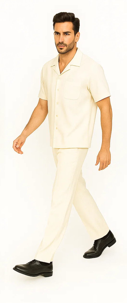 Mens Walking Suit in Color cream leisure suit causal Matching Shirt and Pants $99