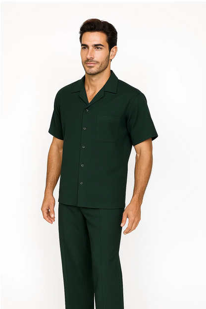 Mens Walking Suit in Color hunter green  leisure suit causal Matching Shirt and Pants $99