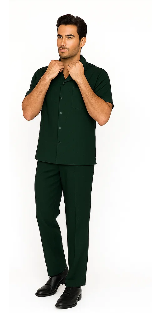 Mens Walking Suit in Color hunter green  leisure suit causal Matching Shirt and Pants $99
