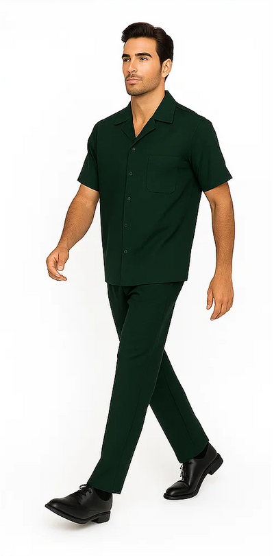 Mens Walking Suit in Color hunter green  leisure suit causal Matching Shirt and Pants $99 8   - from alligatorwarehouse.com