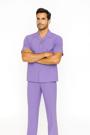 Mens Walking Suit in Color lavender leisure suit causal Matching Shirt and Pants $99