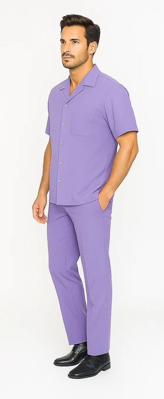 Mens Walking Suit in Color lavender leisure suit causal Matching Shirt and Pants $99