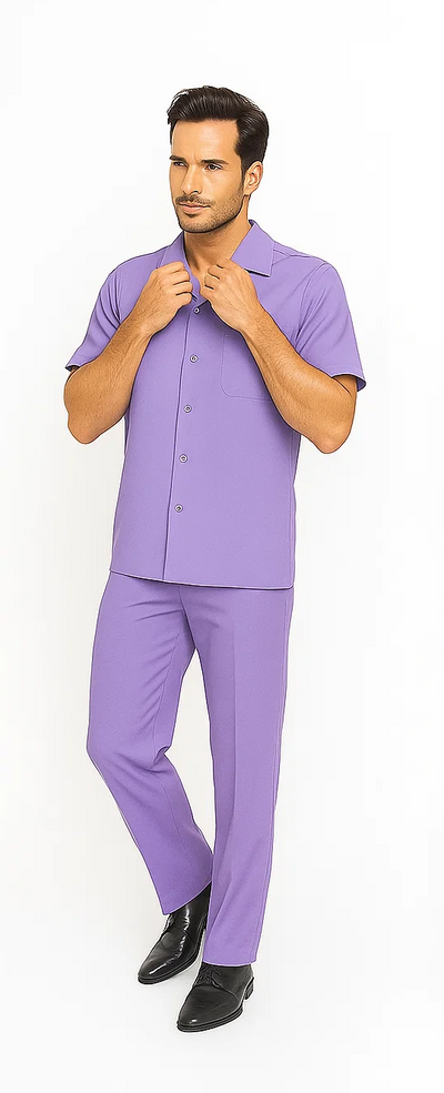 Mens Walking Suit in Color lavender leisure suit causal Matching Shirt and Pants $99 7   - from alligatorwarehouse.com