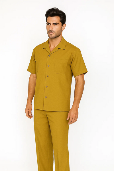 Mens Walking Suit in Color mustard  leisure suit causal Matching Shirt and Pants $99 1   - from alligatorwarehouse.com