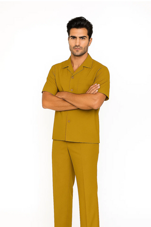 Mens Walking Suit in Color mustard  leisure suit causal Matching Shirt and Pants $99