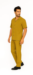 Mens Walking Suit in Color mustard  leisure suit causal Matching Shirt and Pants $99