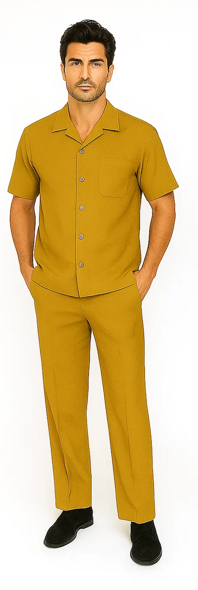 Mens Walking Suit in Color mustard  leisure suit causal Matching Shirt and Pants $99 5   - from alligatorwarehouse.com