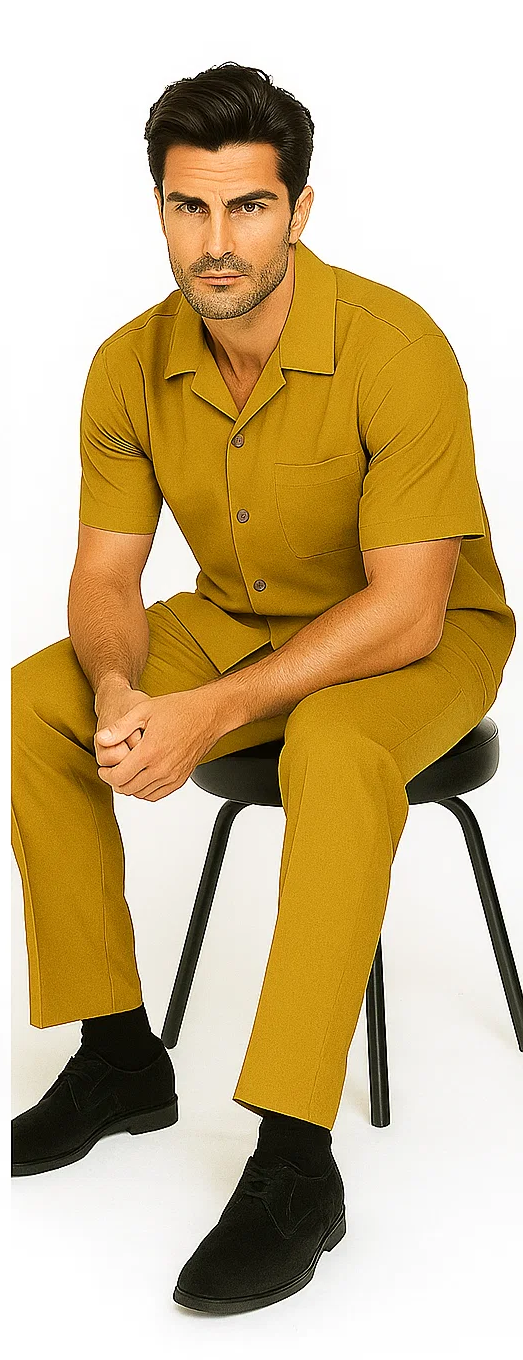 Mens Walking Suit in Color mustard  leisure suit causal Matching Shirt and Pants $99