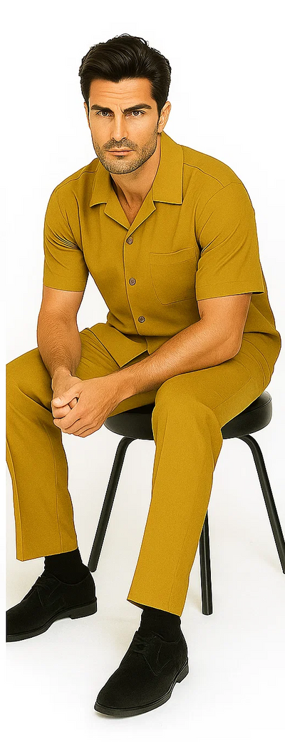 Mens Walking Suit in Color mustard  leisure suit causal Matching Shirt and Pants $99 6   - from alligatorwarehouse.com