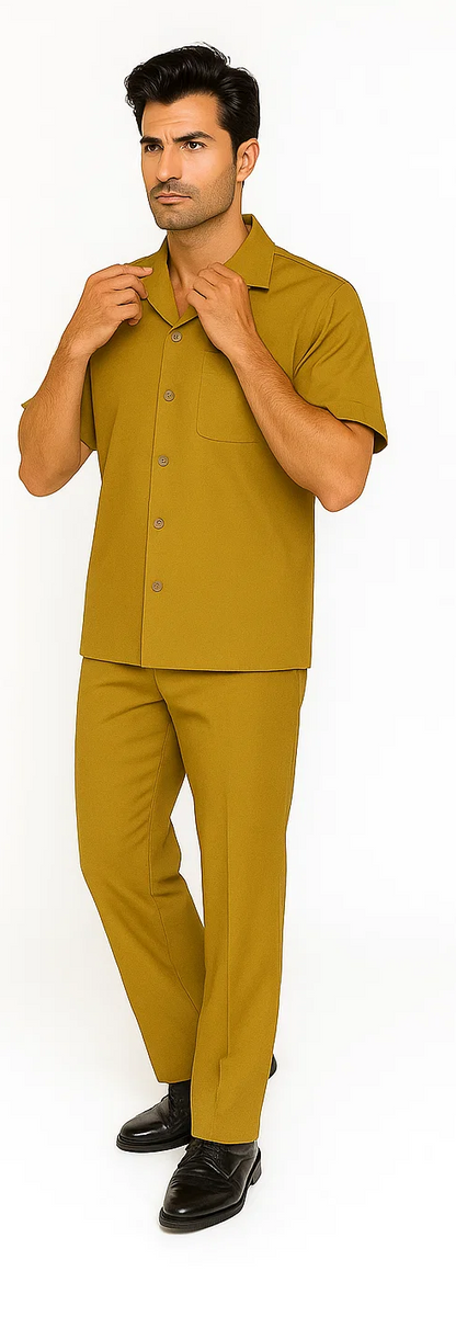Mens Walking Suit in Color mustard  leisure suit causal Matching Shirt and Pants $99