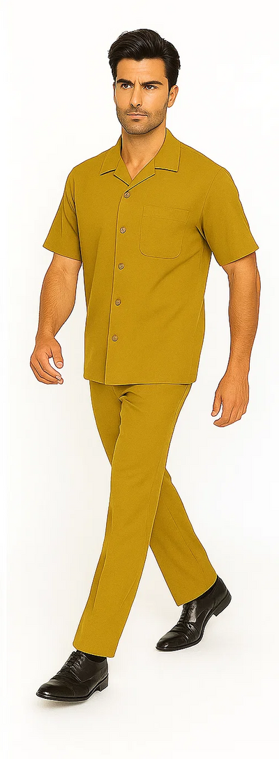 Mens Walking Suit in Color mustard  leisure suit causal Matching Shirt and Pants $99 8   - from alligatorwarehouse.com