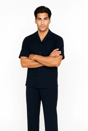 Mens Walking Suit in Color navy  leisure suit causal Matching Shirt and Pants $99