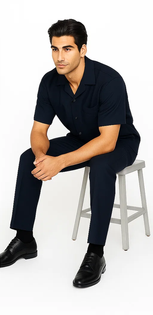 Mens Walking Suit in Color navy  leisure suit causal Matching Shirt and Pants $99