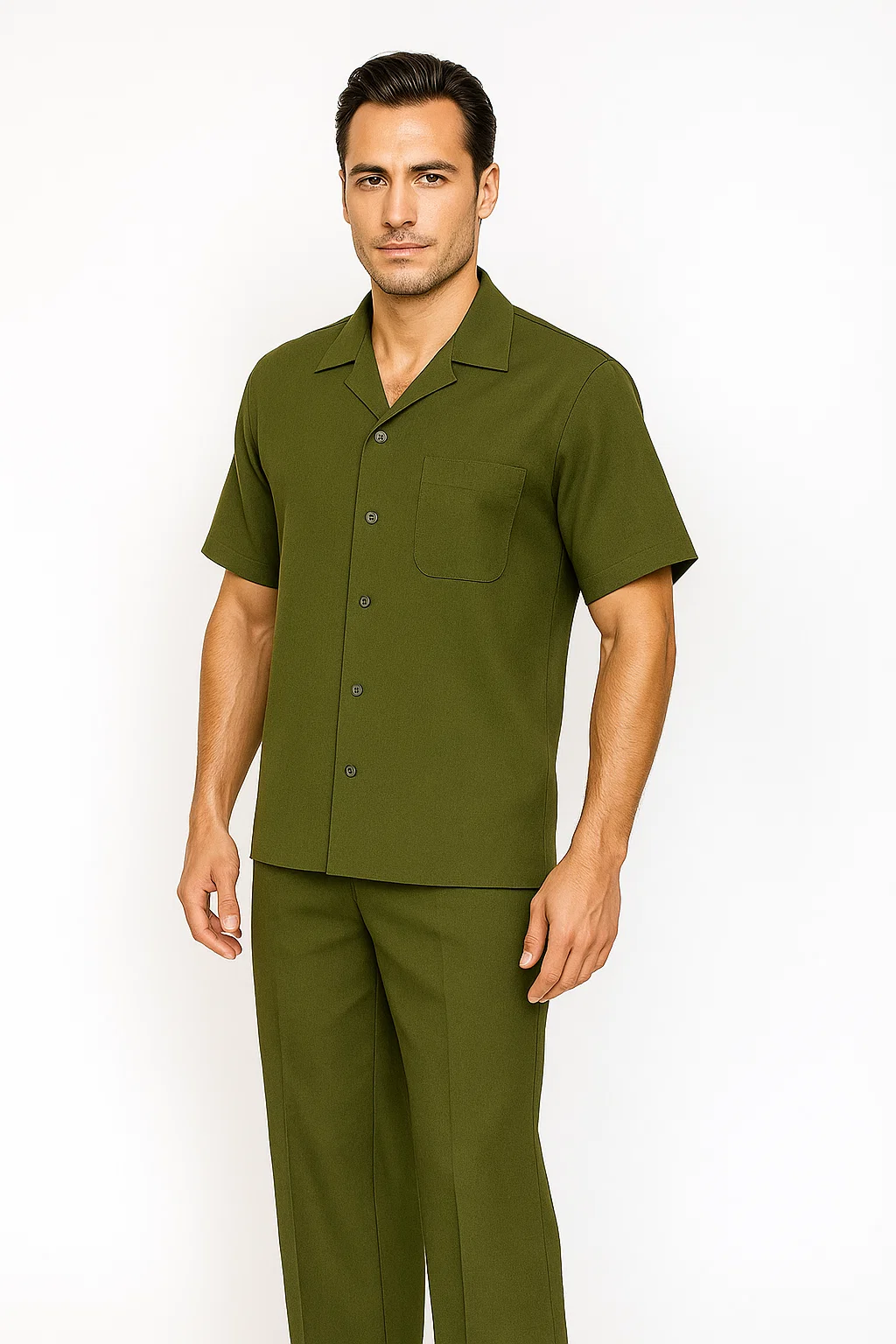 Mens Walking Suit in Color olive  leisure suit causal Matching Shirt and Pants $99