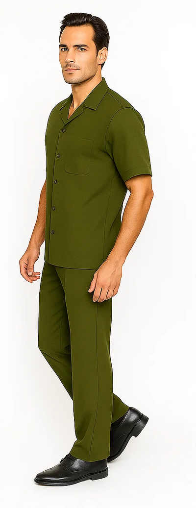 Mens Walking Suit in Color olive  leisure suit causal Matching Shirt and Pants $99 3   - from alligatorwarehouse.com