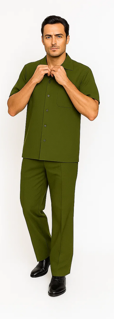Mens Walking Suit in Color olive  leisure suit causal Matching Shirt and Pants $99 7   - from alligatorwarehouse.com