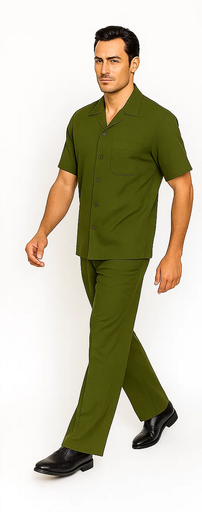 Mens Walking Suit in Color olive  leisure suit causal Matching Shirt and Pants $99 8   - from alligatorwarehouse.com