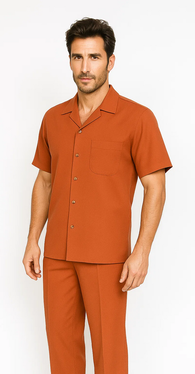 Mens Walking Suit in Color Papaya Leisure Suit Casual Matching Shirt and Pants $99 1   - from alligatorwarehouse.com