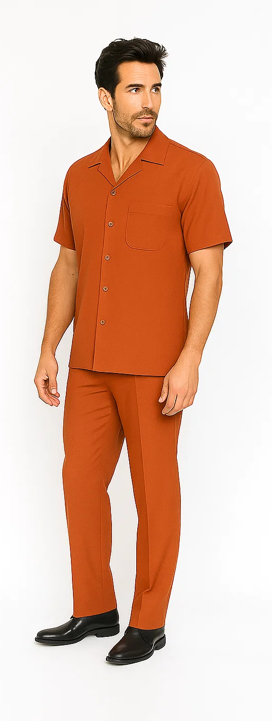 Mens Walking Suit in Color Papaya Leisure Suit Casual Matching Shirt and Pants $99 3   - from alligatorwarehouse.com
