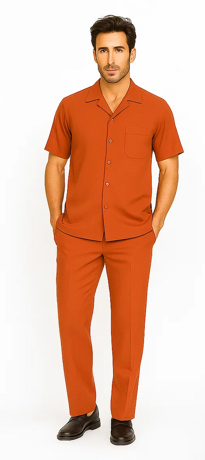 Mens Walking Suit in Color Papaya Leisure Suit Casual Matching Shirt and Pants $99 5   - from alligatorwarehouse.com