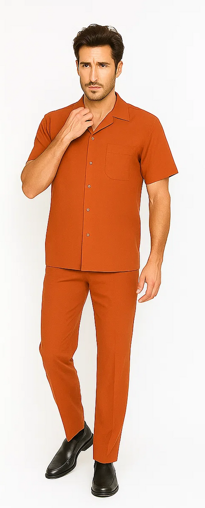 Mens Walking Suit in Color Papaya Leisure Suit Casual Matching Shirt and Pants $99 7   - from alligatorwarehouse.com