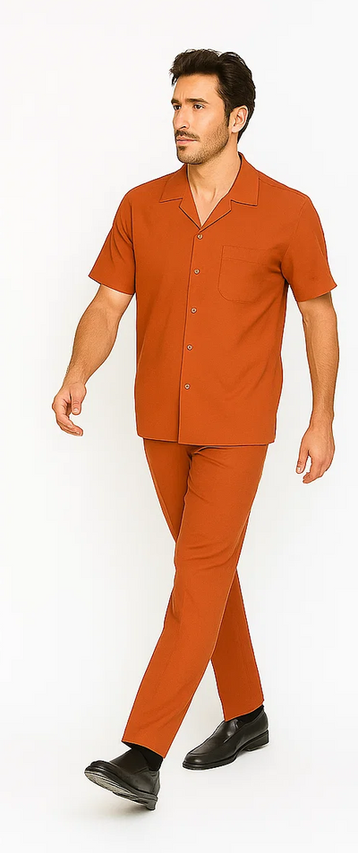 Mens Walking Suit in Color Papaya Leisure Suit Casual Matching Shirt and Pants $99 8   - from alligatorwarehouse.com