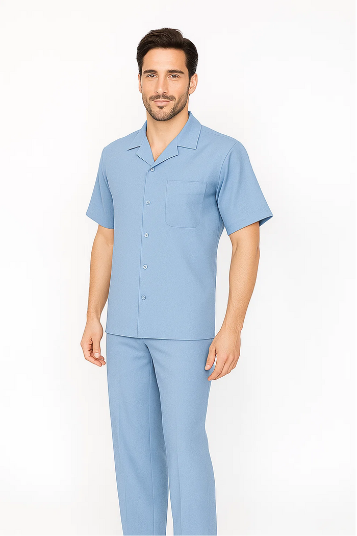 Mens Walking Suit in Color powder blue leisure suit causal Matching Shirt and Pants $99