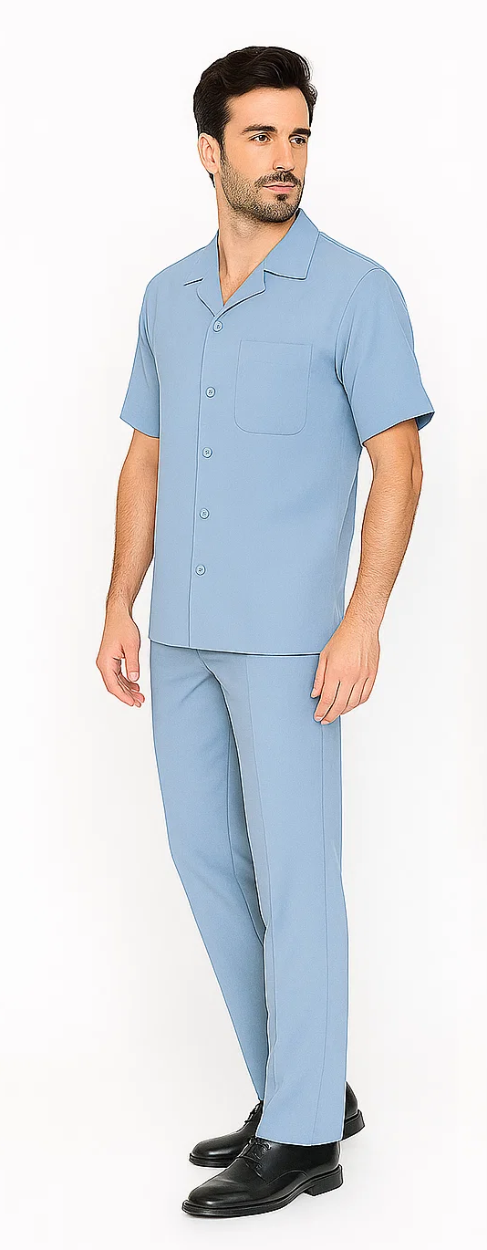 Mens Walking Suit in Color powder blue leisure suit causal Matching Shirt and Pants $99