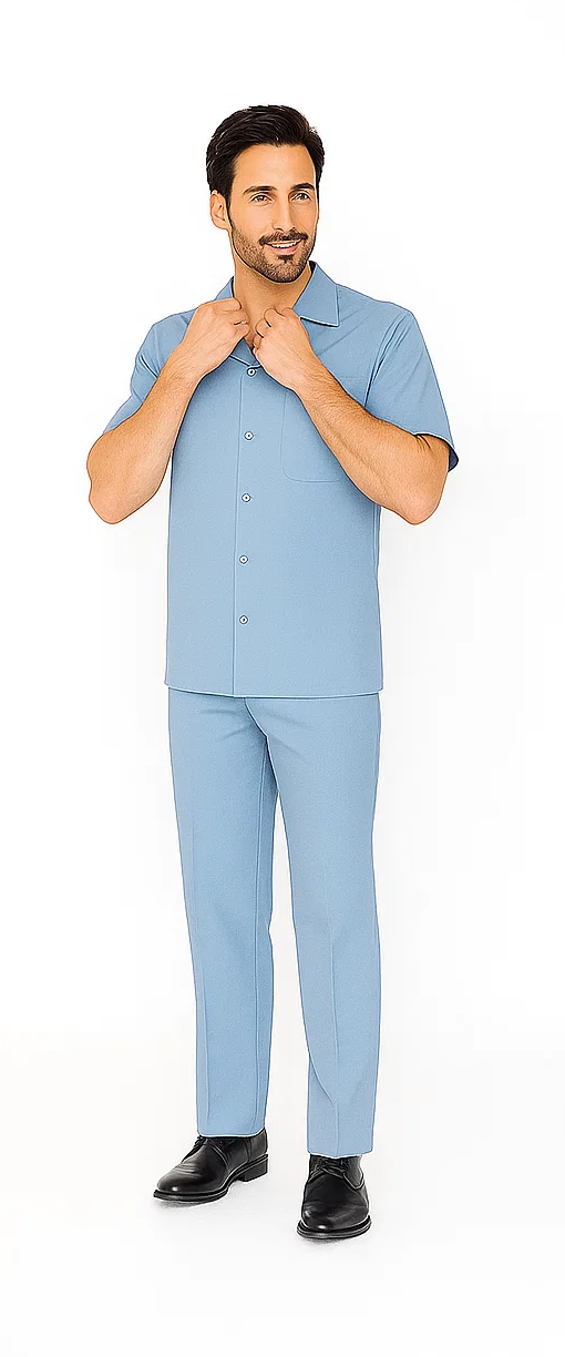 Mens Walking Suit in Color powder blue leisure suit causal Matching Shirt and Pants $99