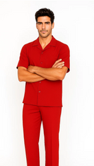 Mens Walking Suit in Color red leisure suit causal Matching Shirt and Pants $99